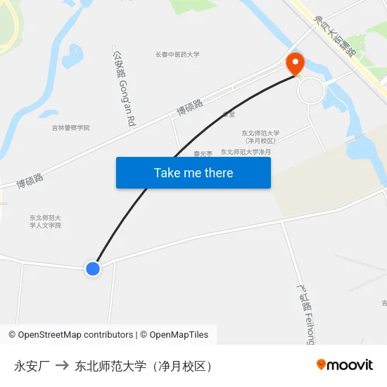 永安厂 to 东北师范大学（净月校区） map