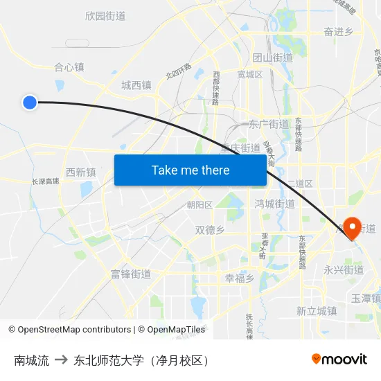 南城流 to 东北师范大学（净月校区） map
