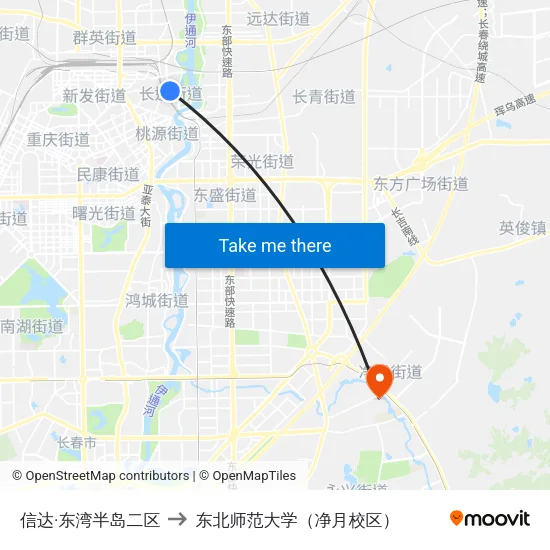 信达·东湾半岛二区 to 东北师范大学（净月校区） map