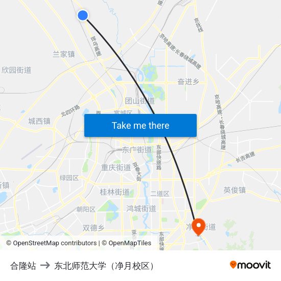 合隆站 to 东北师范大学（净月校区） map