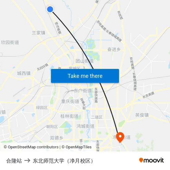 合隆站 to 东北师范大学（净月校区） map
