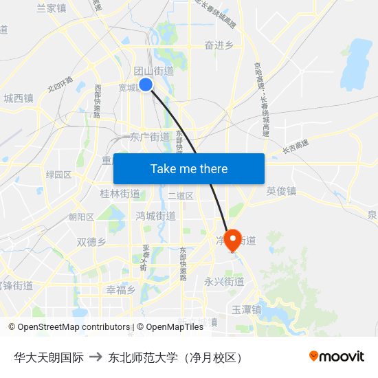 华大天朗国际 to 东北师范大学（净月校区） map