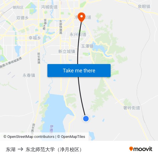 东湖 to 东北师范大学（净月校区） map
