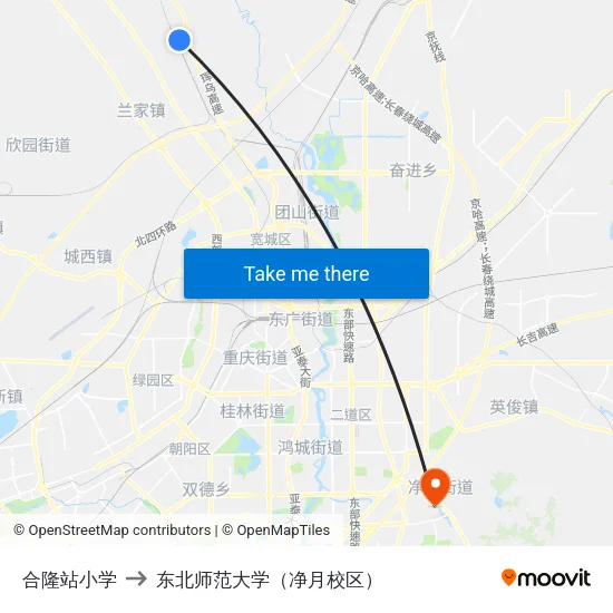 合隆站小学 to 东北师范大学（净月校区） map