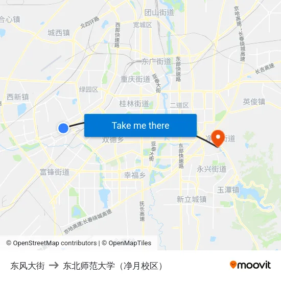 东风大街 to 东北师范大学（净月校区） map