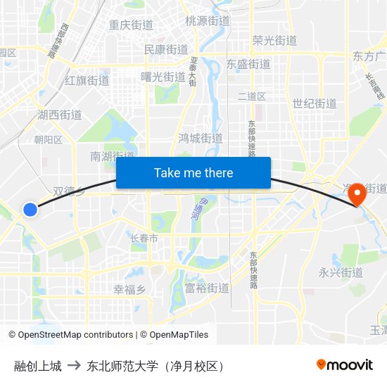 融创上城 to 东北师范大学（净月校区） map