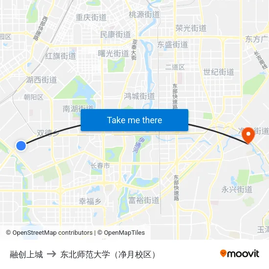 融创上城 to 东北师范大学（净月校区） map