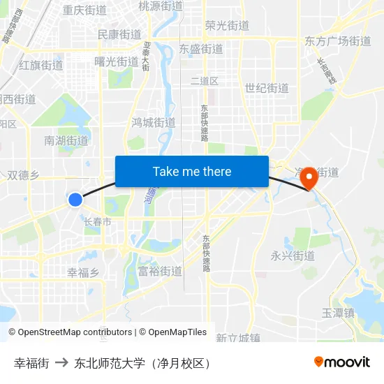 幸福街 to 东北师范大学（净月校区） map