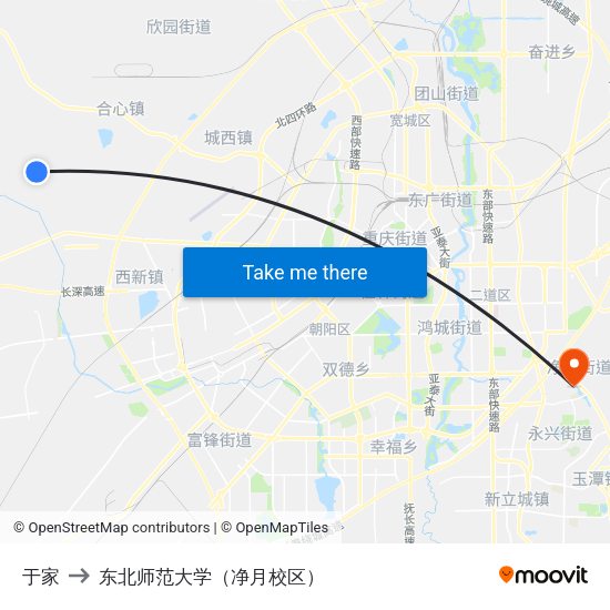 于家 to 东北师范大学（净月校区） map