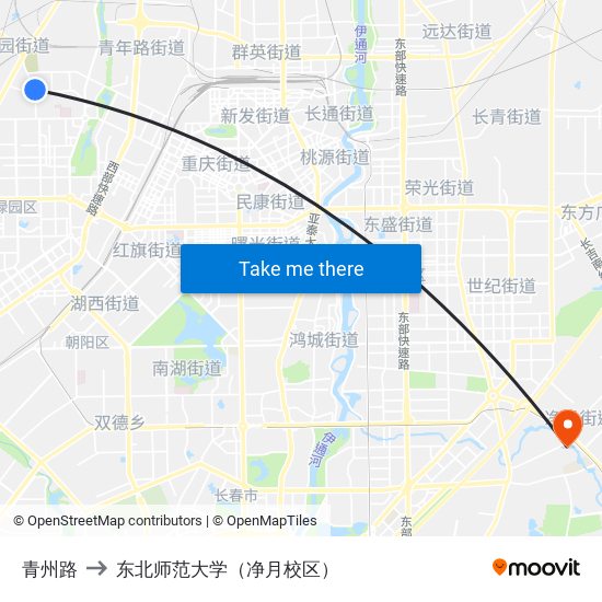 青州路 to 东北师范大学（净月校区） map