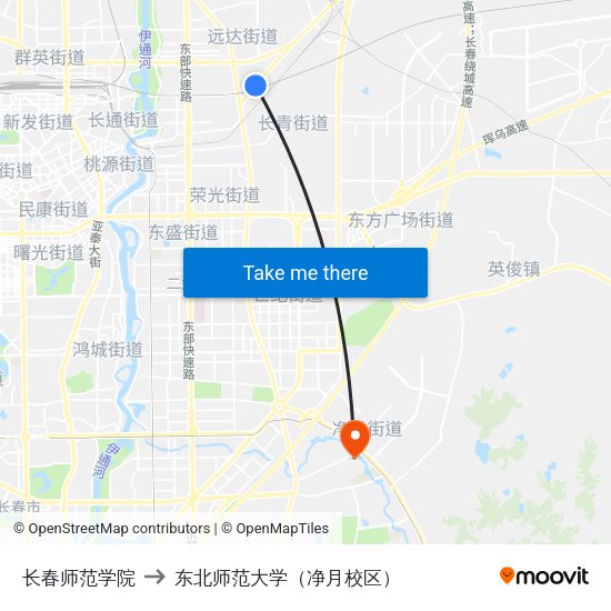 长春师范学院 to 东北师范大学（净月校区） map