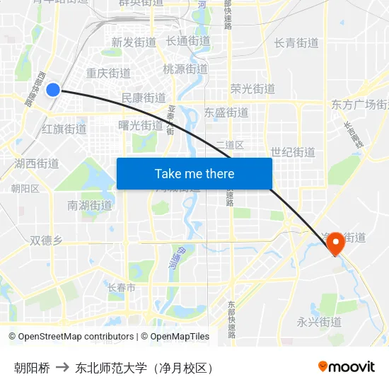 朝阳桥 to 东北师范大学（净月校区） map