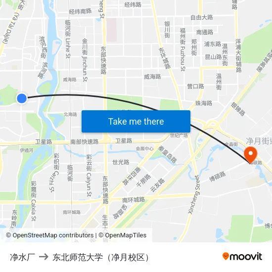 净水厂 to 东北师范大学（净月校区） map