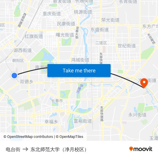 电台街 to 东北师范大学（净月校区） map