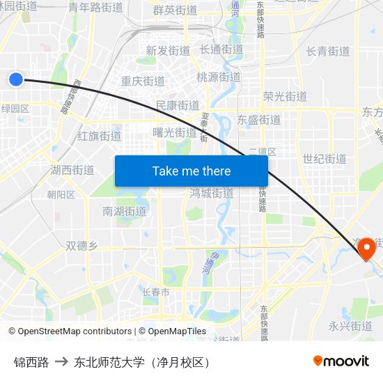 锦西路 to 东北师范大学（净月校区） map