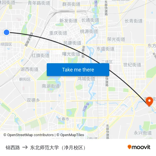 锦西路 to 东北师范大学（净月校区） map
