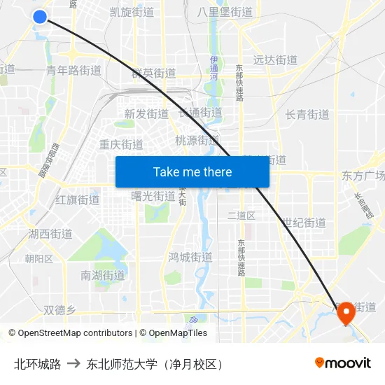 北环城路 to 东北师范大学（净月校区） map