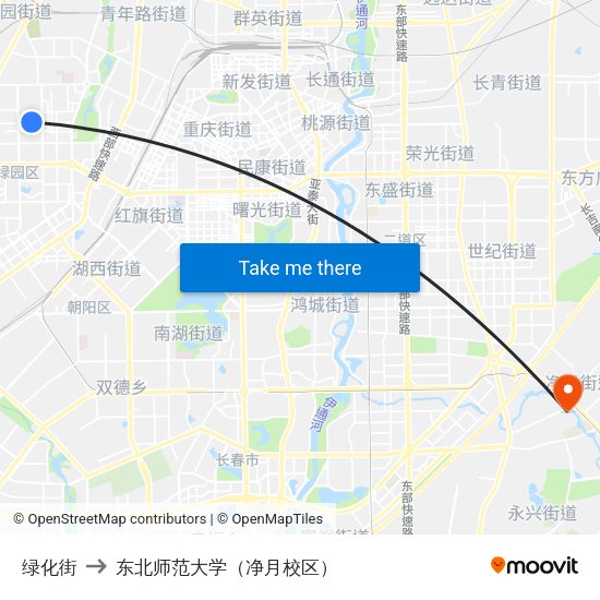 绿化街 to 东北师范大学（净月校区） map