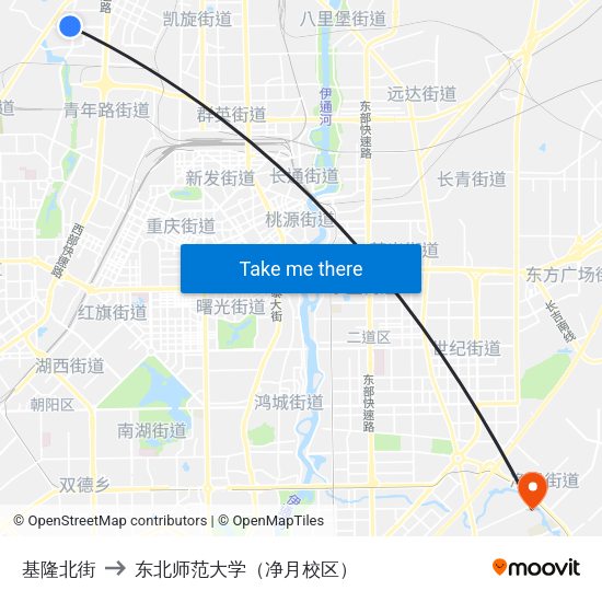 基隆北街 to 东北师范大学（净月校区） map