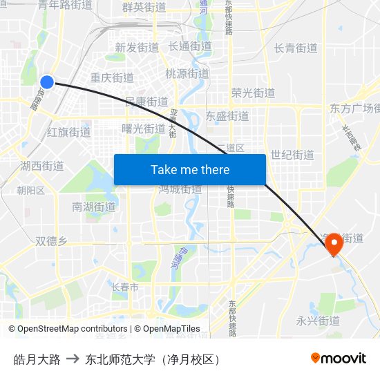 皓月大路 to 东北师范大学（净月校区） map