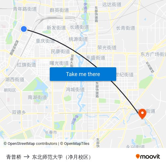 青普桥 to 东北师范大学（净月校区） map