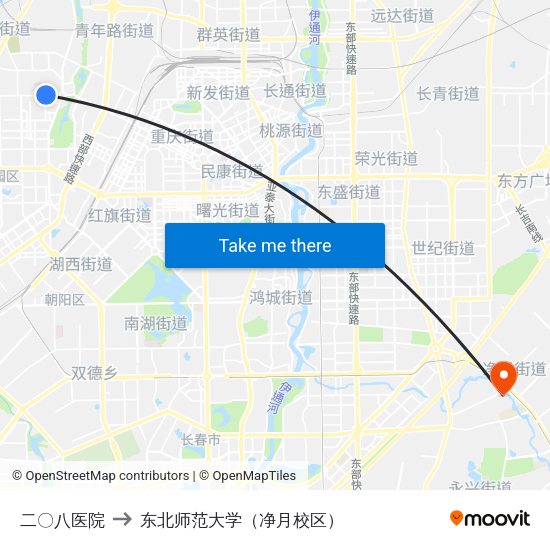 二〇八医院 to 东北师范大学（净月校区） map