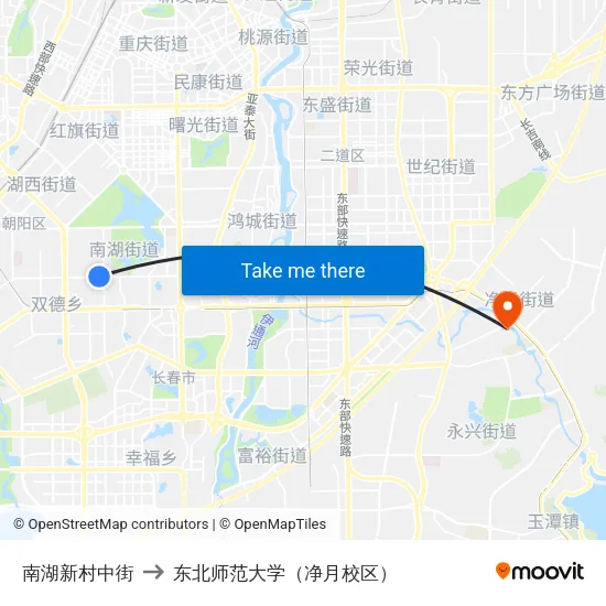 南湖新村中街 to 东北师范大学（净月校区） map