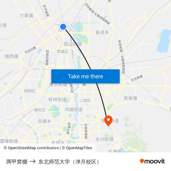 两甲窝棚 to 东北师范大学（净月校区） map