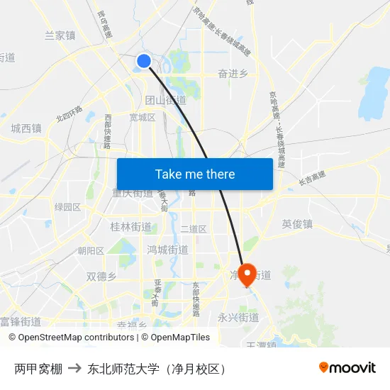 两甲窝棚 to 东北师范大学（净月校区） map