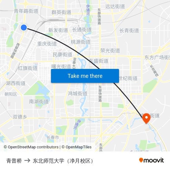 青普桥 to 东北师范大学（净月校区） map
