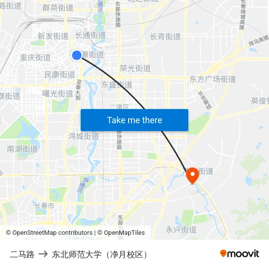 二马路 to 东北师范大学（净月校区） map