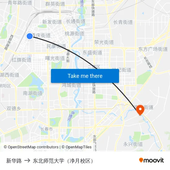 新华路 to 东北师范大学（净月校区） map