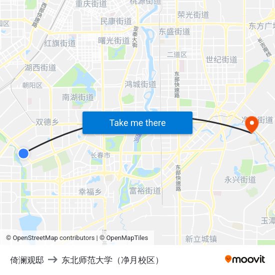 倚澜观邸 to 东北师范大学（净月校区） map
