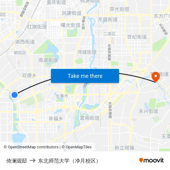 倚澜观邸 to 东北师范大学（净月校区） map