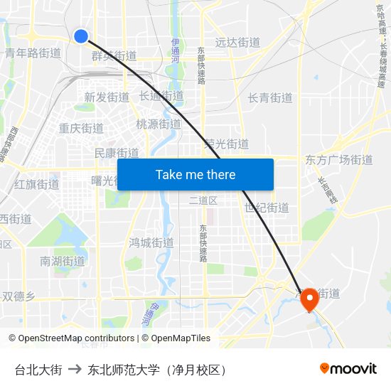 台北大街 to 东北师范大学（净月校区） map