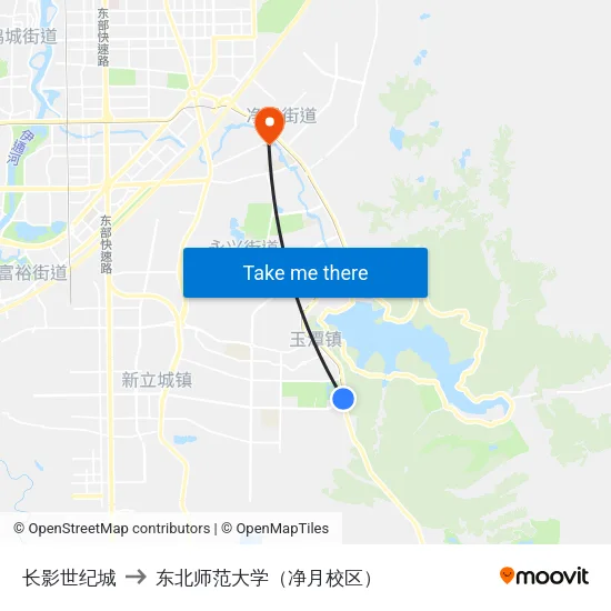 长影世纪城 to 东北师范大学（净月校区） map