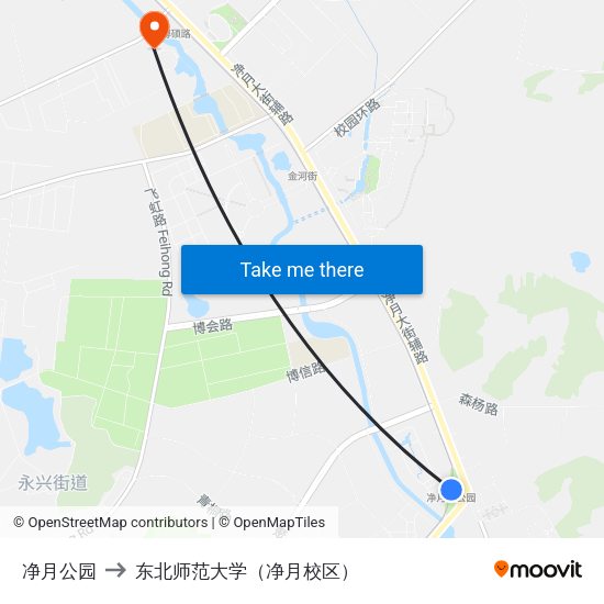 净月公园 to 东北师范大学（净月校区） map
