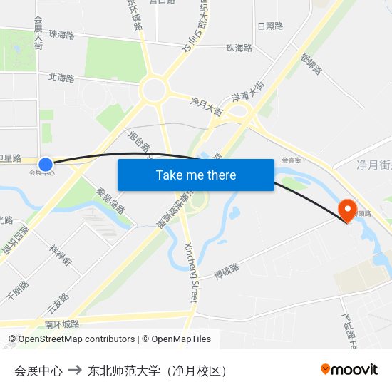 会展中心 to 东北师范大学（净月校区） map
