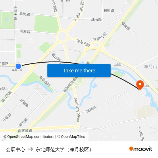 会展中心 to 东北师范大学（净月校区） map