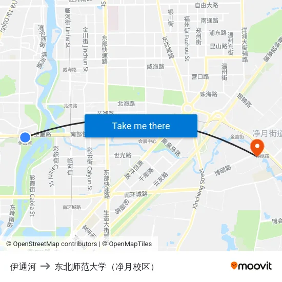 伊通河 to 东北师范大学（净月校区） map