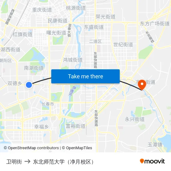 卫明街 to 东北师范大学（净月校区） map