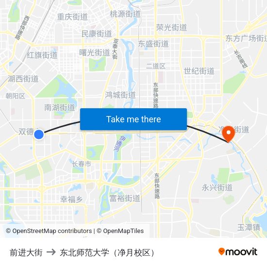 前进大街 to 东北师范大学（净月校区） map