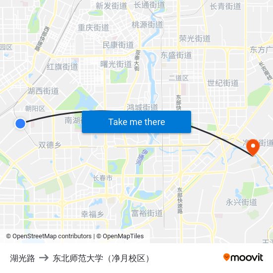 湖光路 to 东北师范大学（净月校区） map