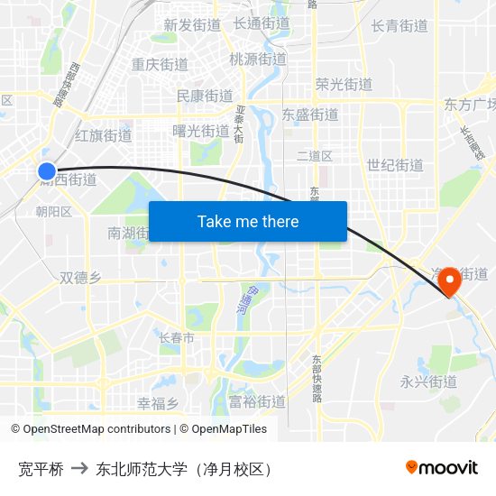 宽平桥 to 东北师范大学（净月校区） map