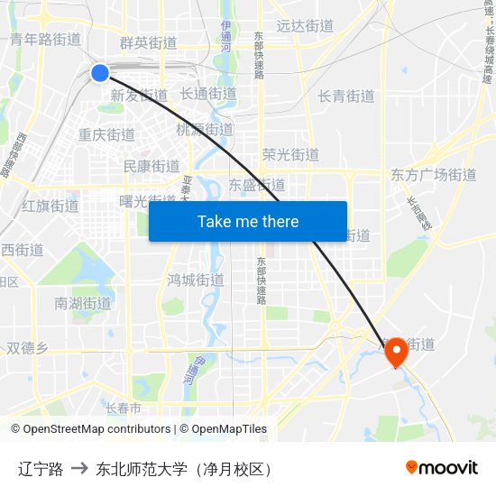 辽宁路 to 东北师范大学（净月校区） map