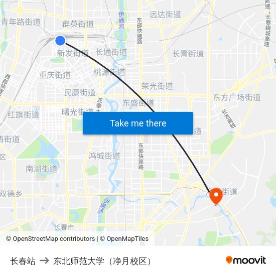 长春站 to 东北师范大学（净月校区） map