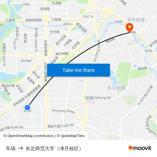 车场 to 东北师范大学（净月校区） map