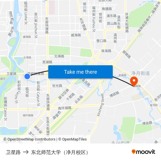 卫星路 to 东北师范大学（净月校区） map