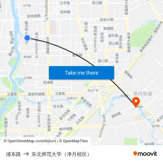 浦东路 to 东北师范大学（净月校区） map