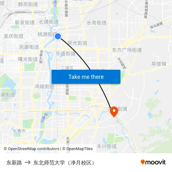 东新路 to 东北师范大学（净月校区） map